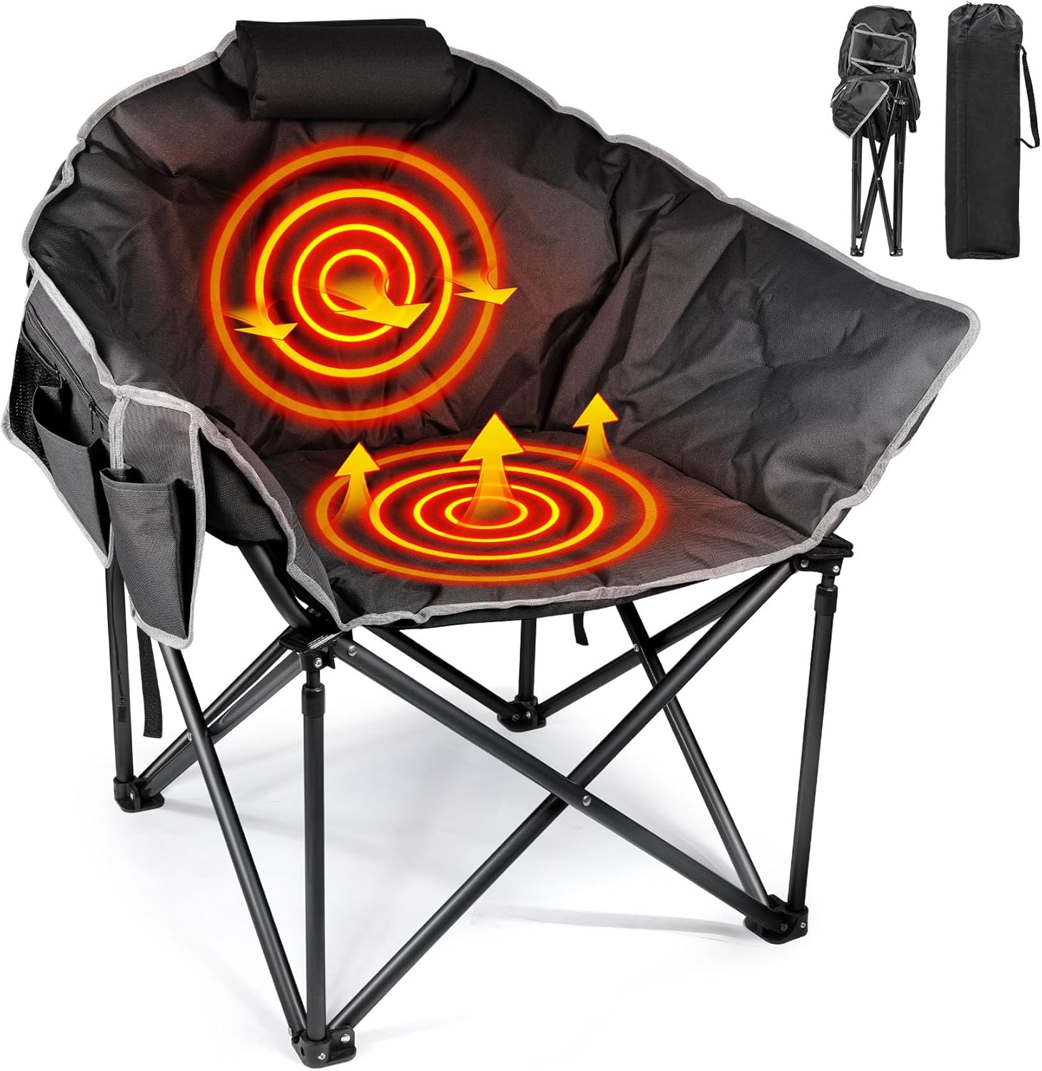 Heated Camping Chair, Extra Large Heated Chair Outdoor Sports Chair with 3 Heat Levels on Back and Seat, Portable Folding Heated Outdoor Chair (Batteries Not Included) wourant