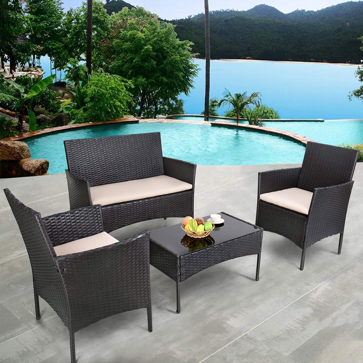 Homall 4 Pieces Outdoor Patio Furniture Sets Rattan Chair Wicker Set, Outdoor Indoor Use Backyard Porch Garden Poolside Balcony Furniture Sets (Grey) wourant