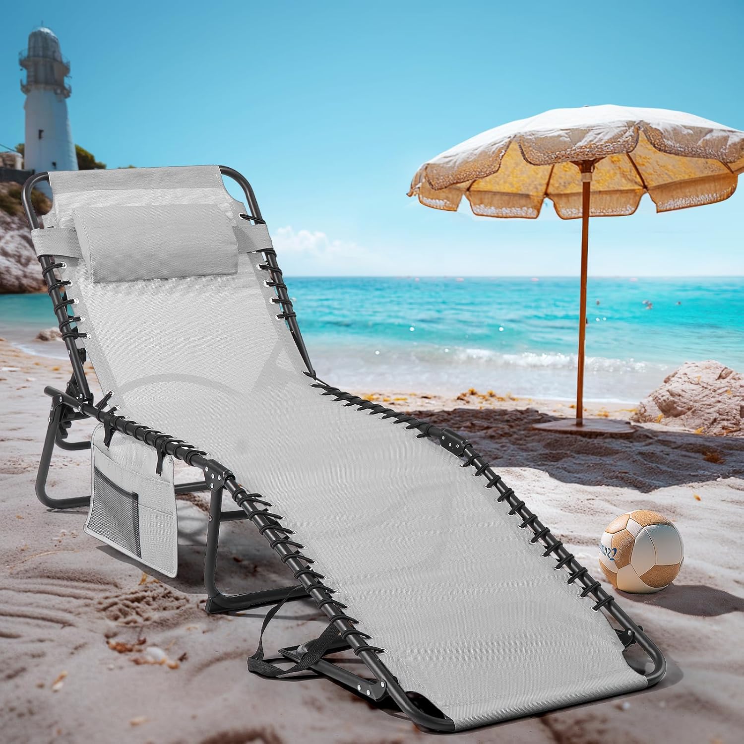 Unovivy Outdoor Chaise Lounge Chairs Set of 2, Portable Folding Pool Lounge Chair with 5-Position Reclining Back, Teslin Tanning Chair for Pool, Beach, Patio, Sunbathing wourant