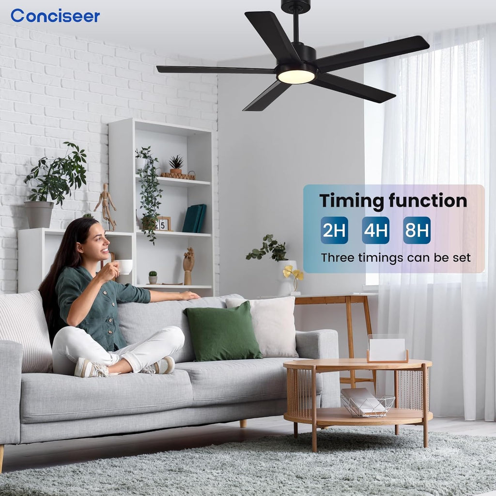 Modern Ceiling Fans with Lights, 72 Inch Ceiling Fan with Light and Remote, Bedroom Living Room Library Cafe Outdoor/Industrial,24W 3CCT Dimmable, 8 Blades 6 Speed Reversible Quiet DC Motor, Black wourant