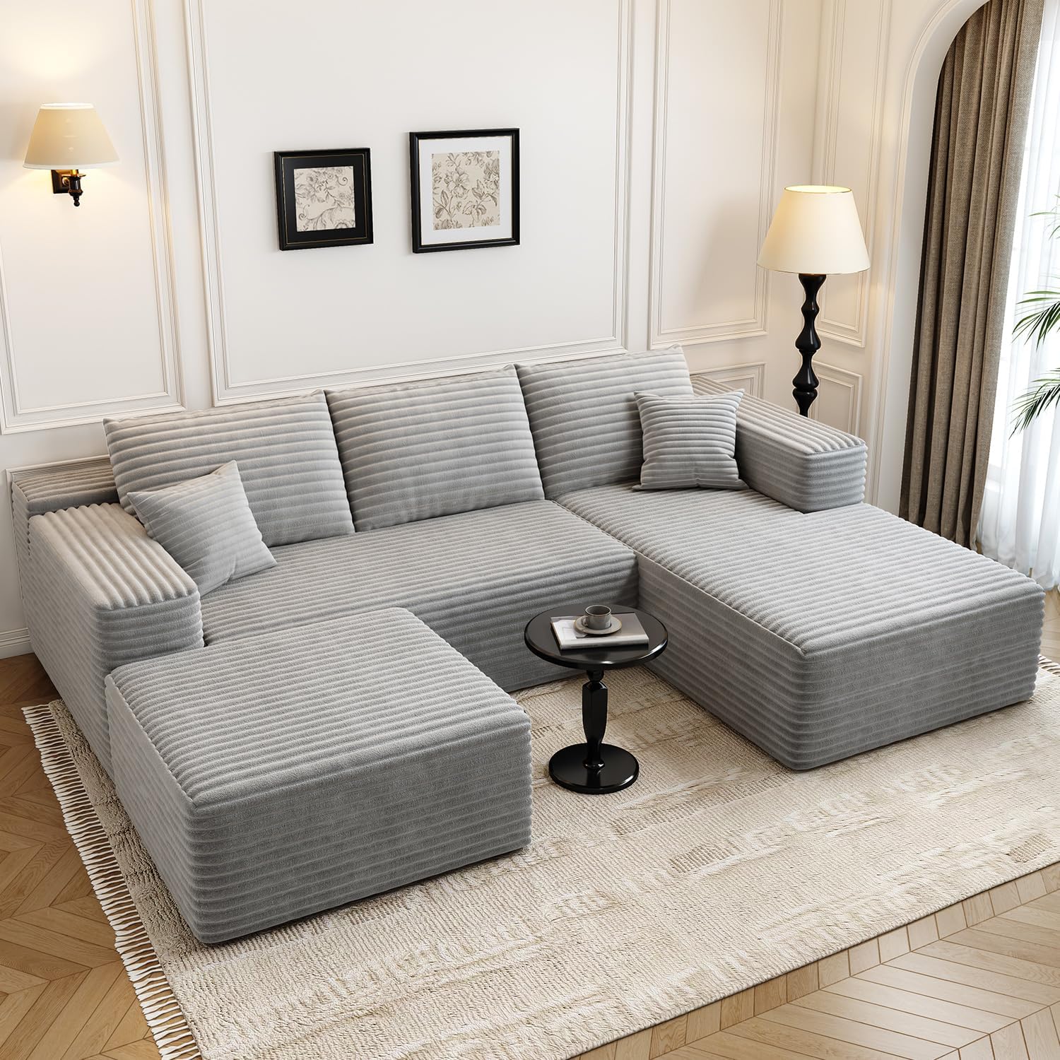 107.5 inch Cloud Modular Sectional Sofa with L-Shaped Chaise Lounge, Modern Minimalist Upholstered Sofa Deep Seating Corner Sofa wourant
