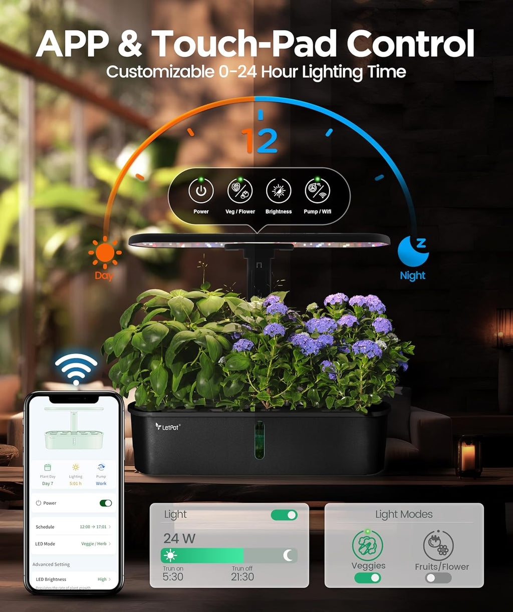 Hydroponic Planting System Kit, App and WiFi Controlled Smart Indoor Garden with 24W Full Spectrum Grow Light wourant