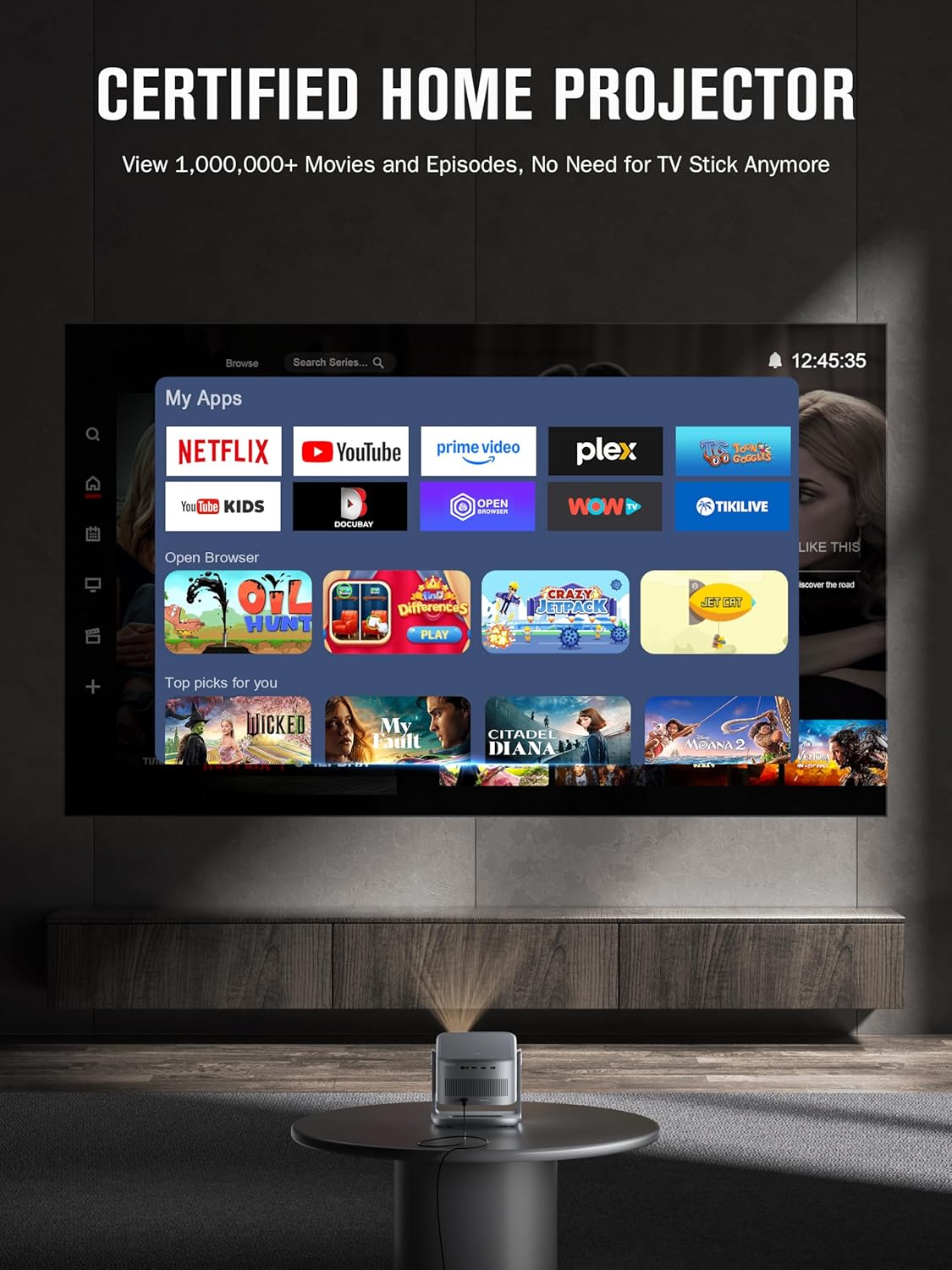 Smart 4K Projector with WiFi and Bluetooth, VISSPL 3D Dolby Audio and Auto Focus wourant
