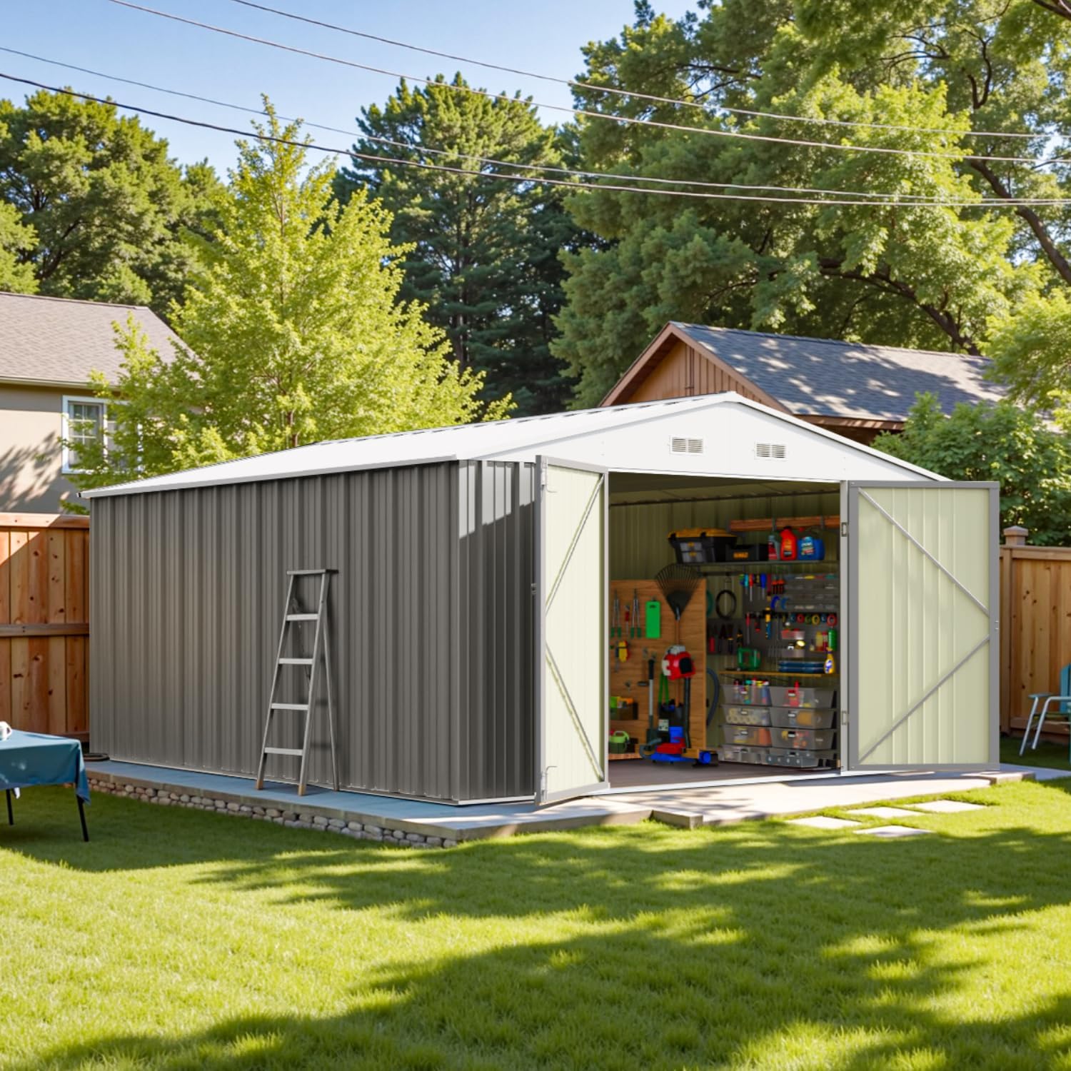 Patiowell 5x3 FT Outdoor Storage Shed Tool Shed with Sloping Roof and Lockable Door Metal Shed wourant