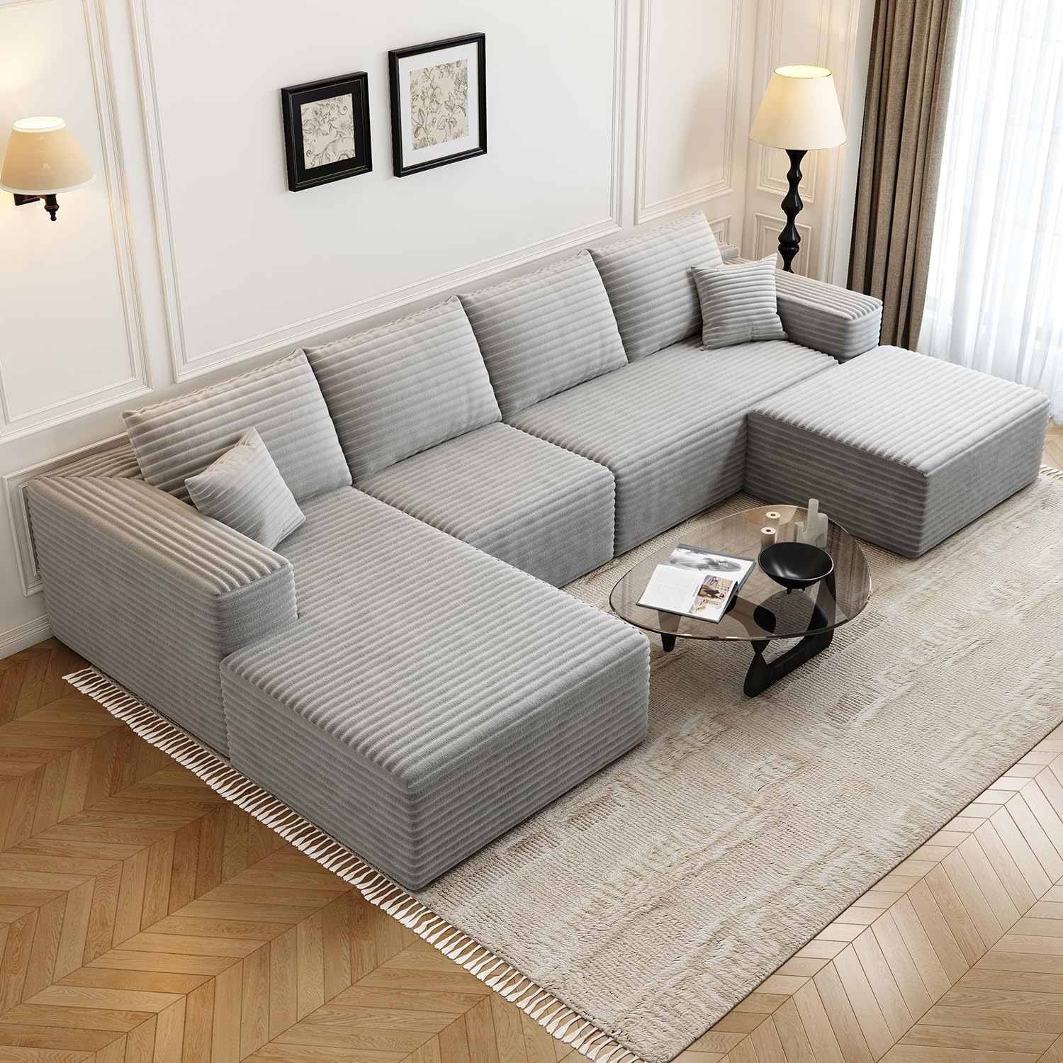 107.5 inch Cloud Modular Sectional Sofa with L-Shaped Chaise Lounge, Modern Minimalist Upholstered Sofa Deep Seating Corner Sofa wourant