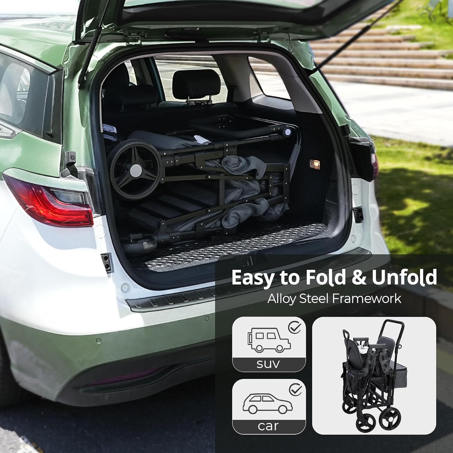 Stroller Wagon for Kids, Wagon Stroller Toddlers 2 Seaters, All-Terrain Baby Wagon Outdoor with Canopy, Parent Organizer, Adjustable Handle & Pull Bar for Infants and Toddlers, Gray wourant