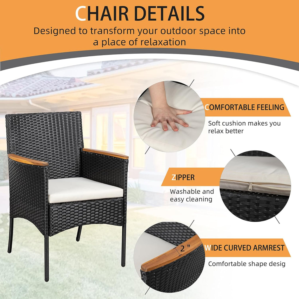 Shintenchi 4-Piece Patio Furniture Set, Outdoor Wicker Patio Conversation Furniture Set with Cushions and Wooden Tabletop wourant