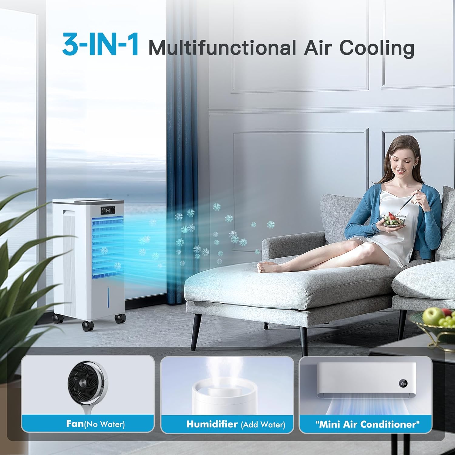 Windowless Portable Air Conditioners, Evaporative Air Cooler w/3 Modes & 3 Speeds, 12H Timer for Smart Auto-off, 2-Gal Tank for 20H Cooling,16FT Remote,No Hose Needed,46db Swamp Cooler wourant