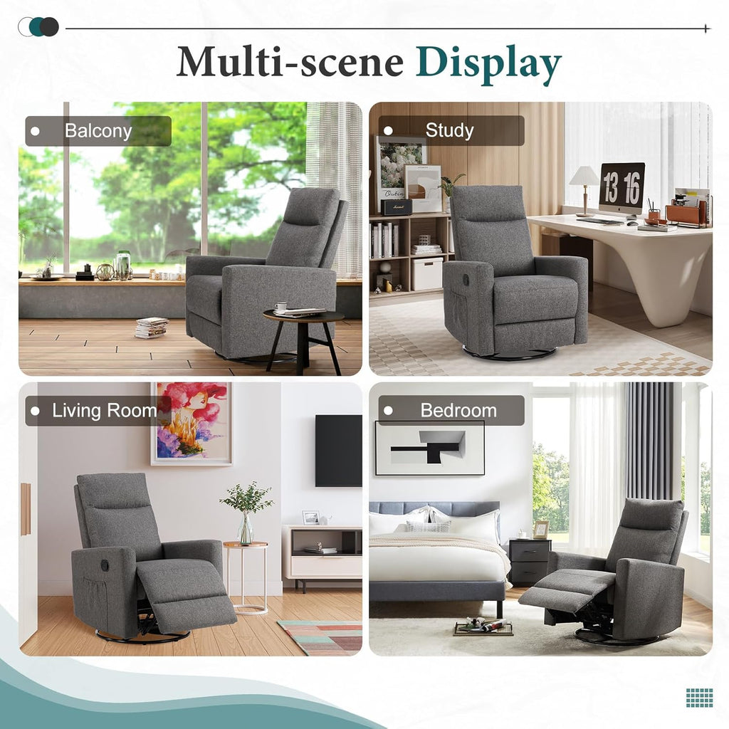 DUMOS Recliner Chair for Adults, Massage Reclining Chair for Living Room, Adjustable Home Theater Seating Single Sofa with Padded Seat Backrest and Footrest, Linen, Grey wourant