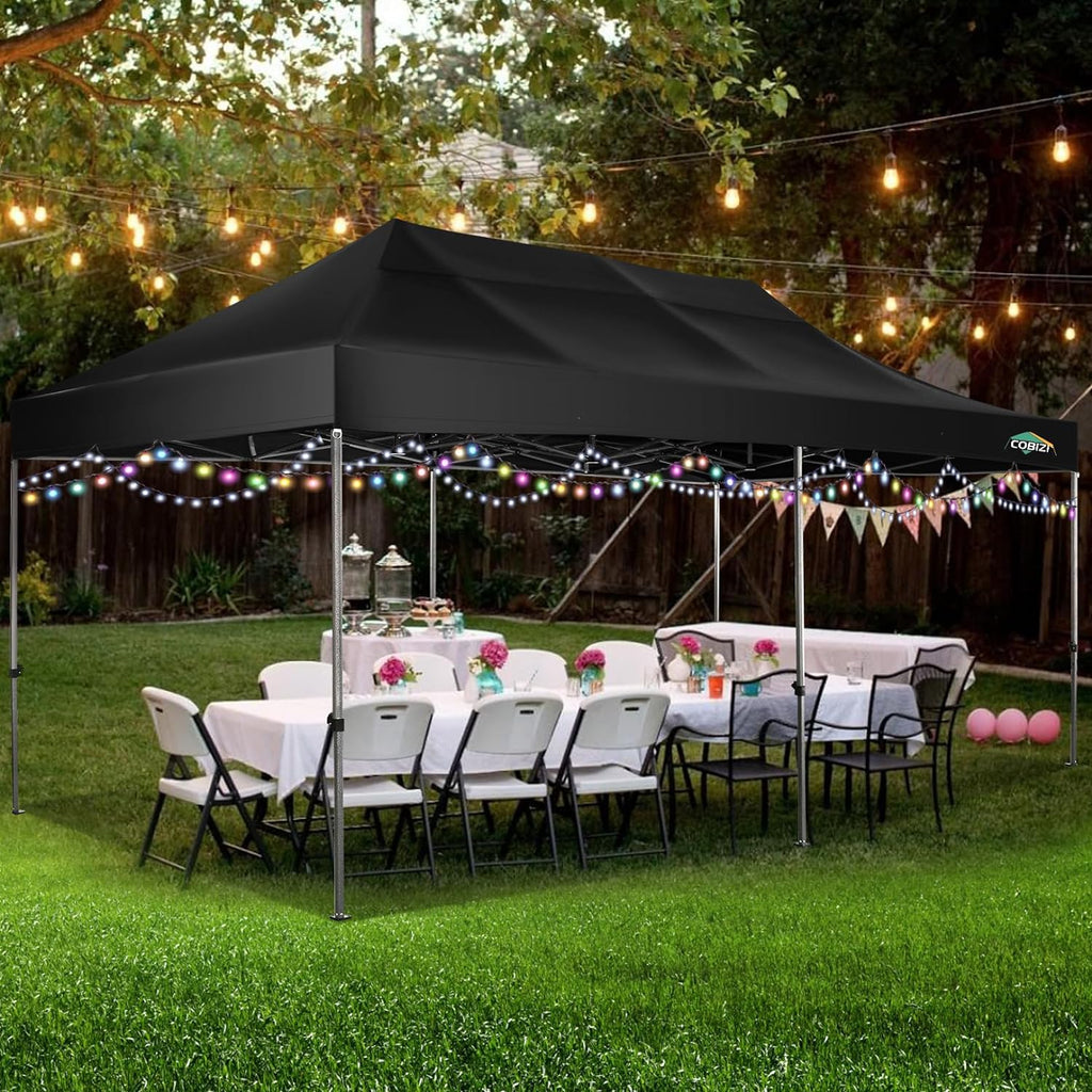 COBIZI 10x20 Heavy Duty Pop up Canopy Tent with 6 sidewalls Easy Up Commercial Outdoor Canopy Wedding Party Tents for Parties All Season Wind & Waterproof Gazebo with Roller Bag,Black(Frame Thickened) wourant