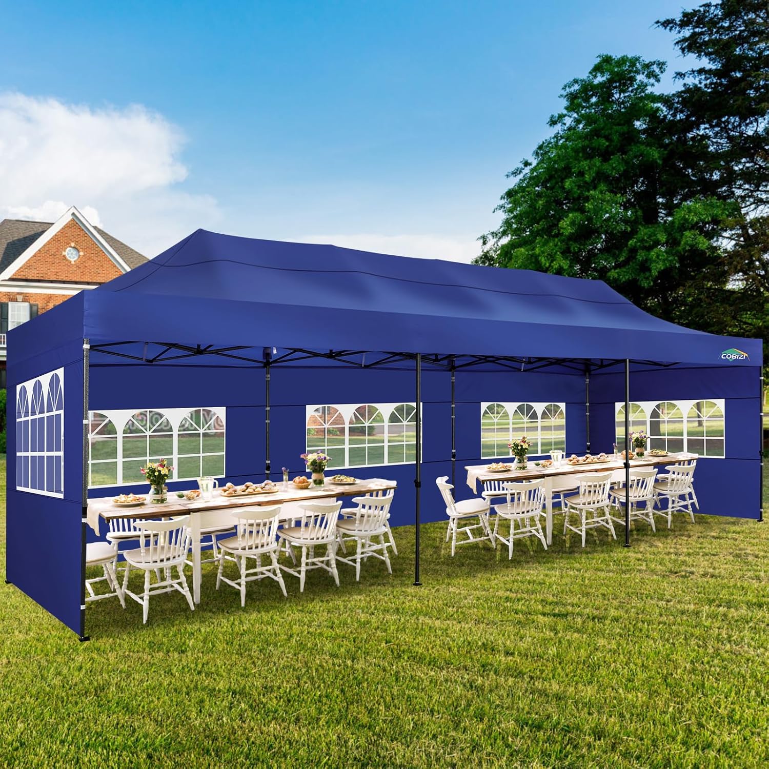 COBIZI 10x20 Heavy Duty Pop up Canopy Tent with 6 sidewalls Easy Up Commercial Outdoor Canopy Wedding Party Tents for Parties All Season Wind & Waterproof Gazebo with Roller Bag,Black(Frame Thickened) wourant