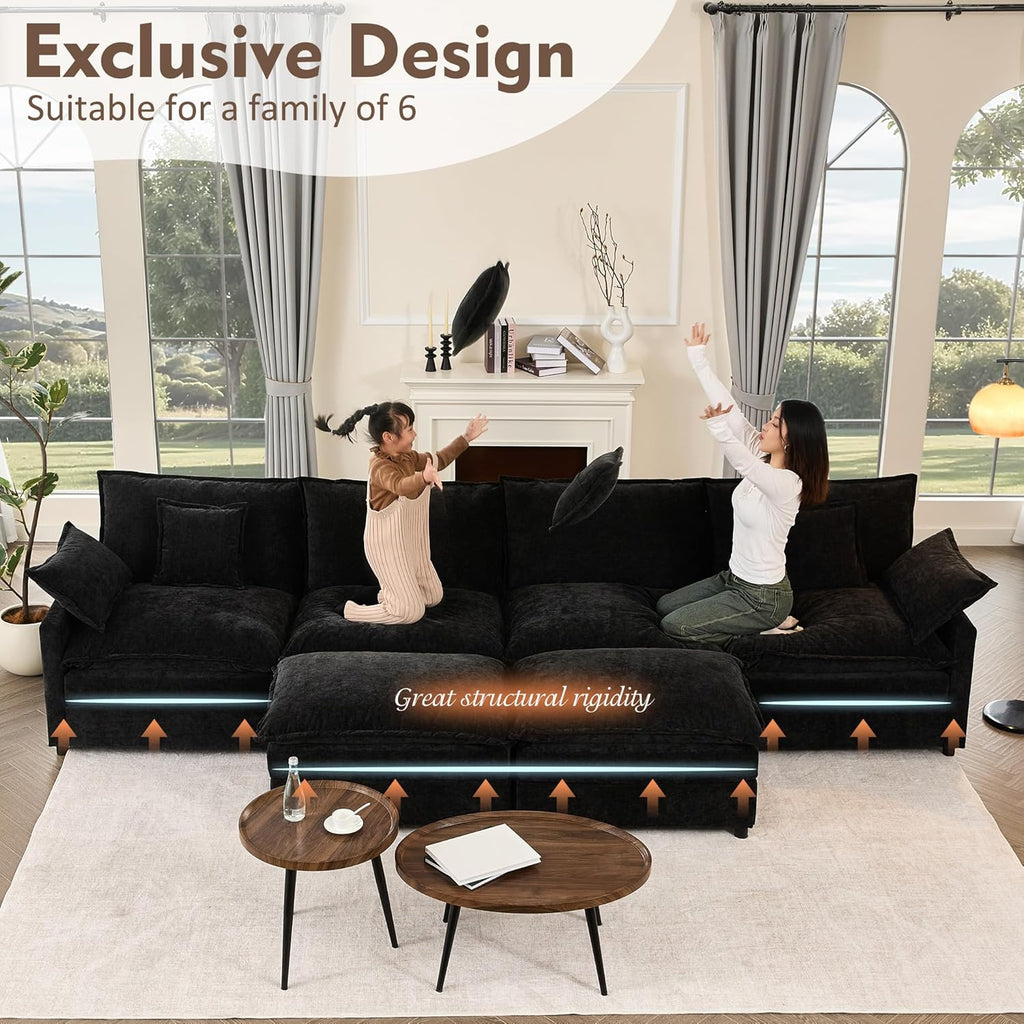 108 Inch U Shape Sofa Sectional Sofa Comfortable Cloud Sofa with Removable Footstool wourant