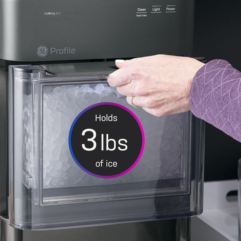 GE Profile Opal 2.0 with 0.75 Gallon Tank, Chewable Crunchable Countertop Nugget Ice Maker, Scoop included, 38 lbs in 24 hours, Pellet Ice Machine with WiFi & Smart Connected, Black Stainless Steel wourant
