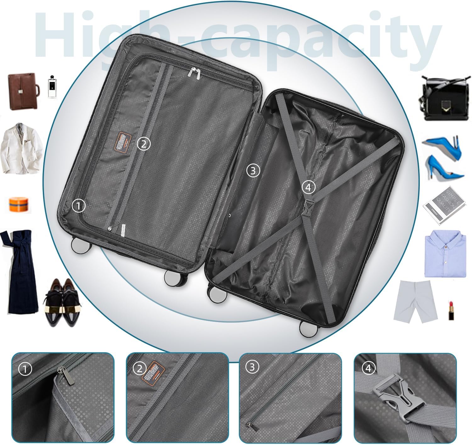Luggage 6-piece hardshell expandable suitcase lightweight travel carry-on luggage set wourant