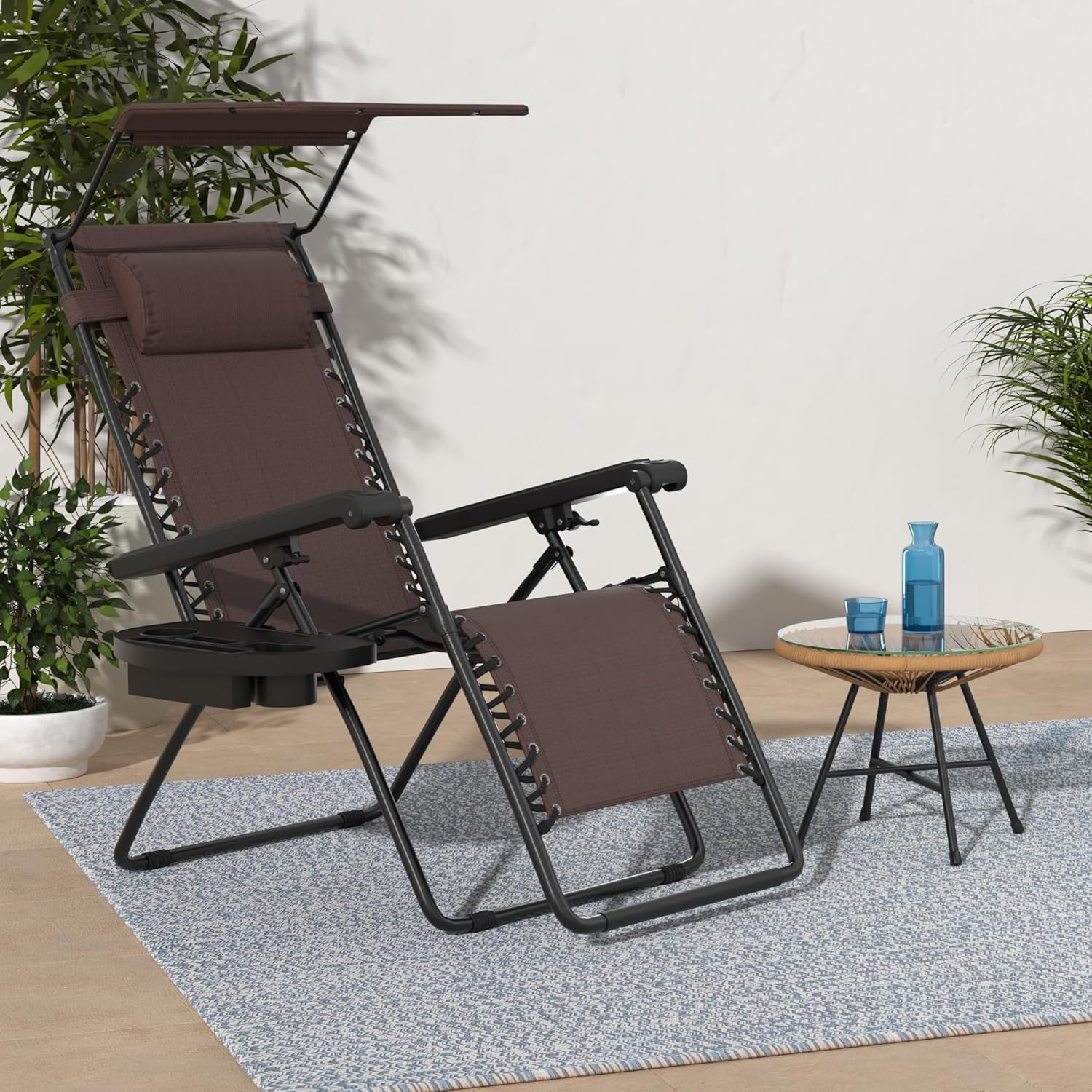 Best Choice Products Folding Zero Gravity Outdoor Recliner Patio Lounge Chair w/Adjustable Canopy Shade, Headrest, Side Accessory Tray, Textilene Mesh - Peacock Blue wourant