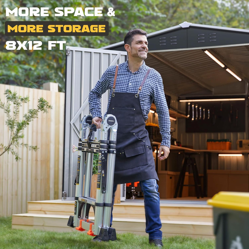 Polar Aurora 8 x 12 FT Outdoor Storage Shed, Metal Garden Shed with Updated Frame Structure, Tool Sheds for Backyard Garden Patio Lawn Black wourant