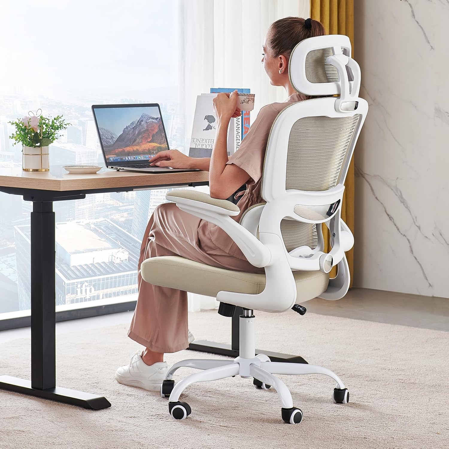 Office Chair Ergonomic Desk Chair, 330 lbs Home Mesh Desk Chair with Wheels, Comfortable Gaming Chair, High Back Office Chair wourant