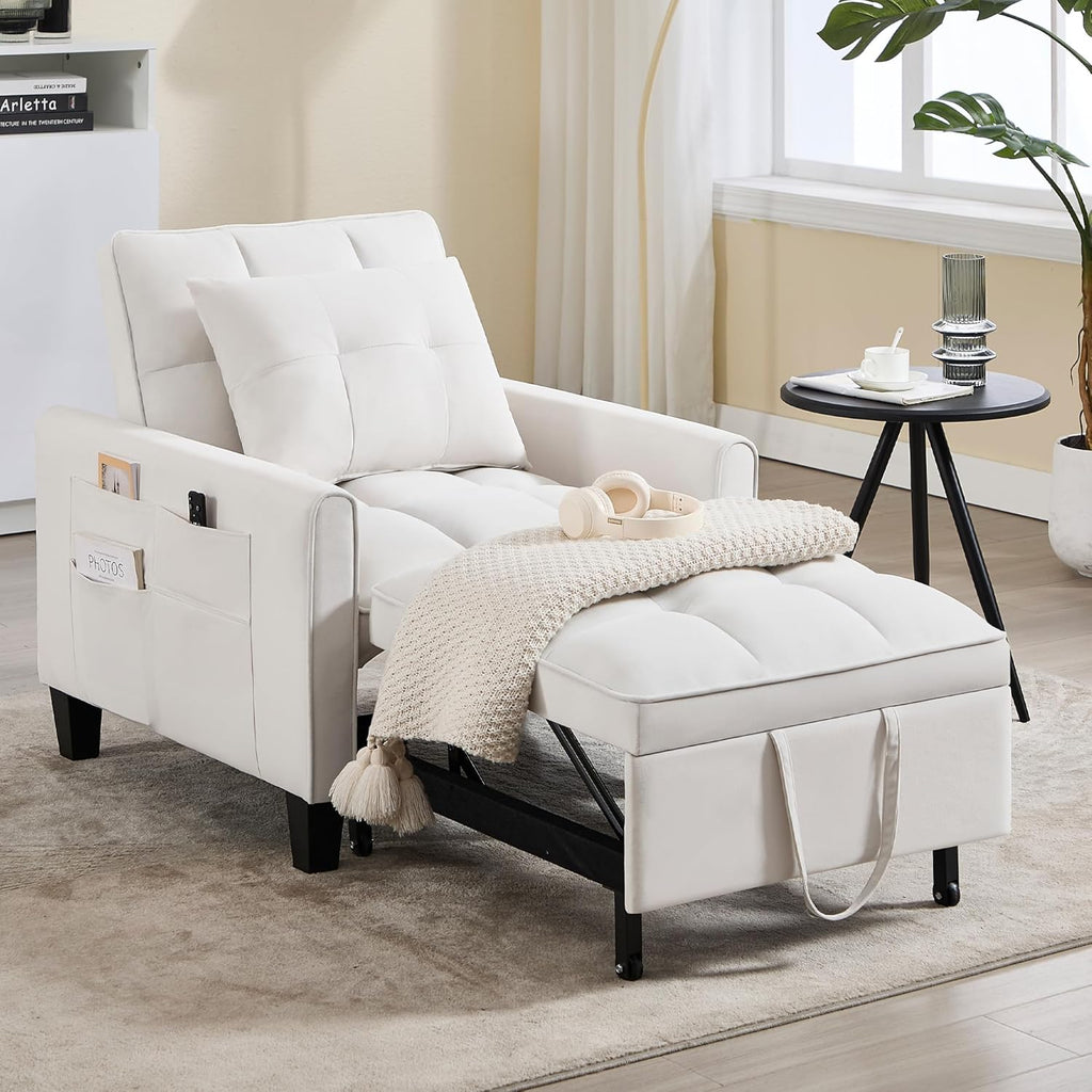 Convertible Sleeper Chair, 3 in 1 Sleeper Chair Bed Pull Out Sofa Bed Chairs, Velvet Single Sofa with Adjustable Backrest wourant