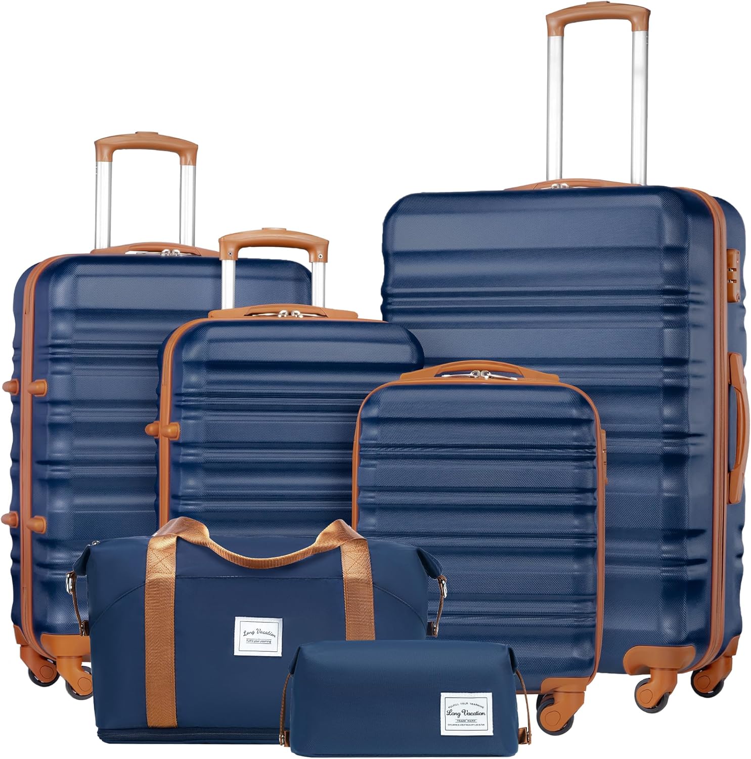 LONG VACATION 6 Piece Luggage Set Carry on Suitcase with ABS+PC hardshell, Spinner Wheels & YKK Zipper TSA Lock wourant