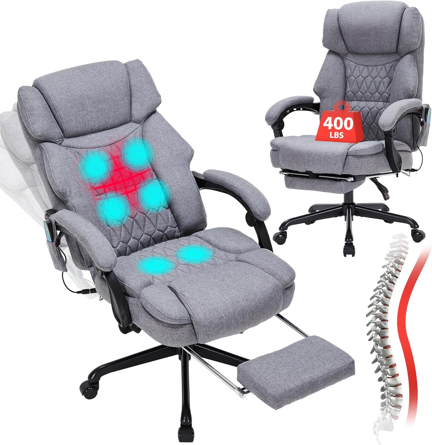 Massage Office Chair with Footrest 6 Point Vibration and Heating Home Executive Office Desk Chair wourant