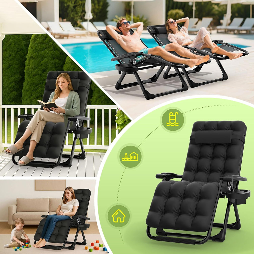 Indoor and outdoor patio chair folding lounge chair zero gravity chair with removable cushion camping lounge chair wourant