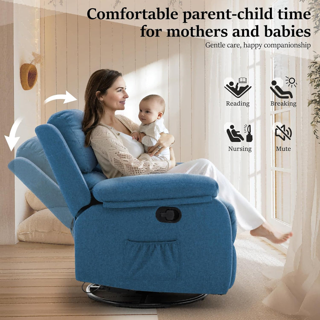 Reclining rocking chair 360 degree rotating fabric sliding reclining chair wourant