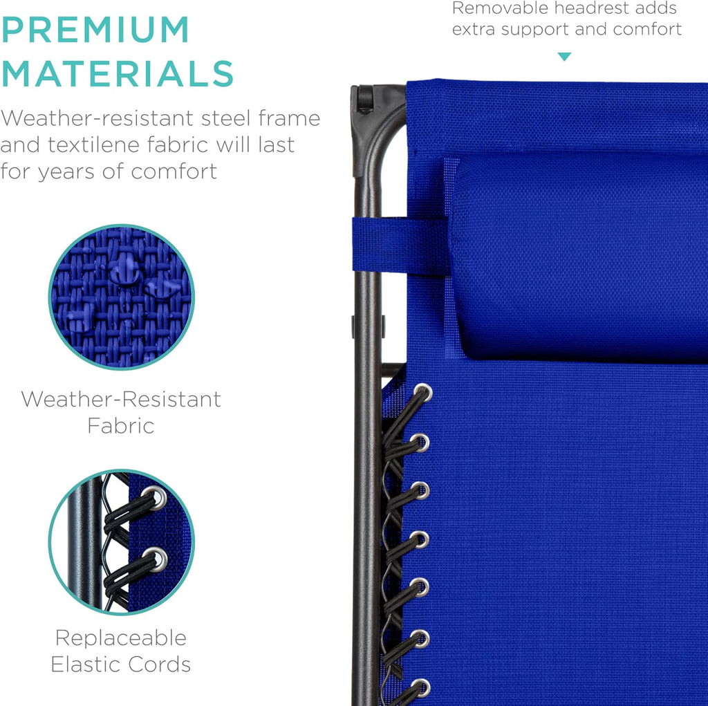 Best Choice Products Folding Zero Gravity Outdoor Recliner Patio Lounge Chair w/Adjustable Canopy Shade, Headrest, Side Accessory Tray, Textilene Mesh - Peacock Blue wourant