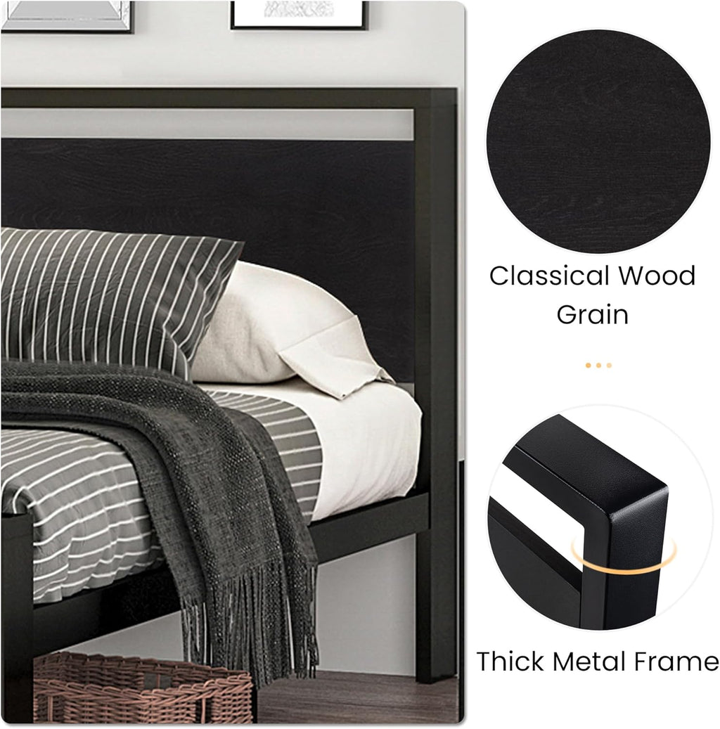 SHA CERLIN 14 Inch Full Size Metal Platform Bed Frame with Wooden Headboard and Footboard wourant