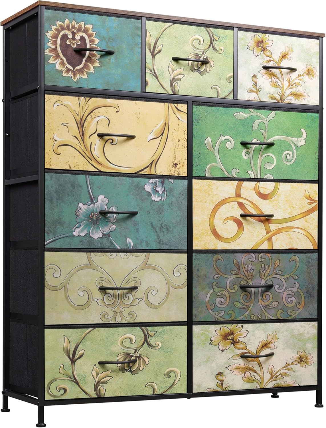 Storage Organizer Unit with 11 Fabric Bins, Storage Drawers Organizer with Steel Frame, Tall Storage Tower Organizaton wourant