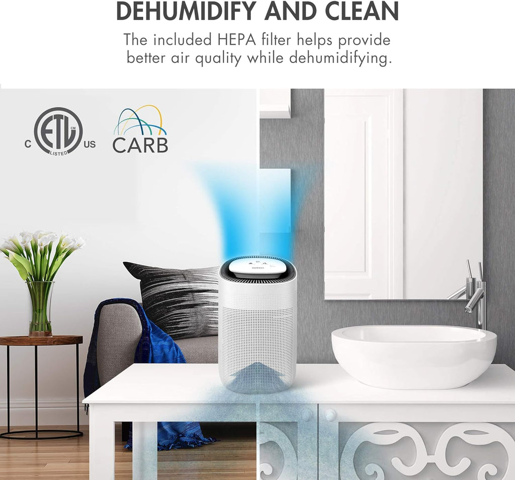 Sorbi 1000ml Air Dehumidifier w/Purifying Function, True HEPA Filter, Auto Shutoff, Touch Control Adjustable Air Speed, Ultra-Quiet, Ideal for Closets & Bathrooms wourant