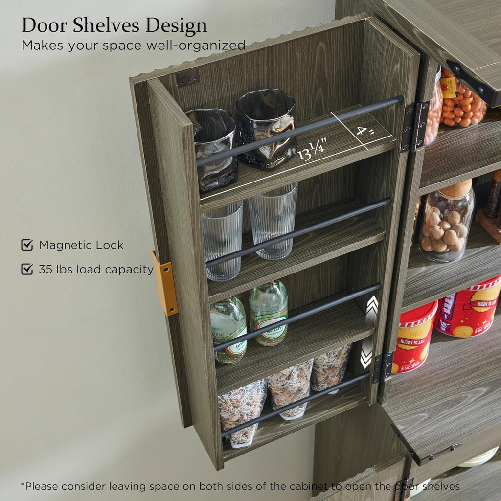 Fluted Pantry Cabinet, 72" Tall Modern Storage Cabinet with 4 Doors, Organizer, Drawer and Adjustable Shelves, Wood Cupboard wourant