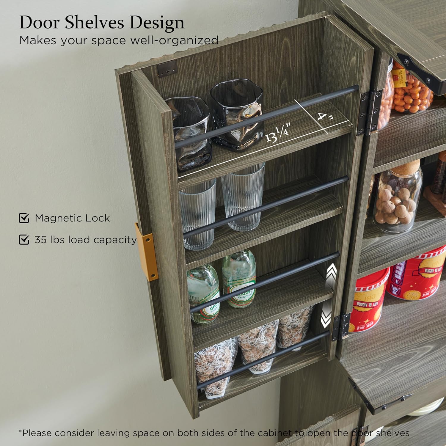 Fluted Pantry Cabinet, 72" Tall Modern Storage Cabinet with 4 Doors, Organizer, Drawer and Adjustable Shelves, Wood Cupboard wourant