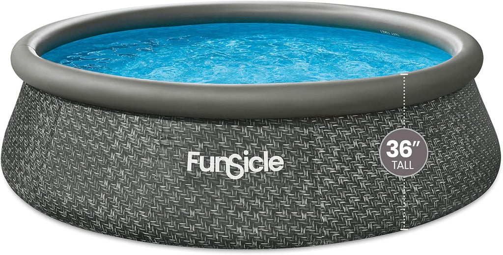 Funsicle 12 Foot by 36 Inch Quickset Round Inflatable Ring Top Outdoor Above Ground Swimming Pool Set with Pump and Cartridge Filter, Dark Herringbone wourant