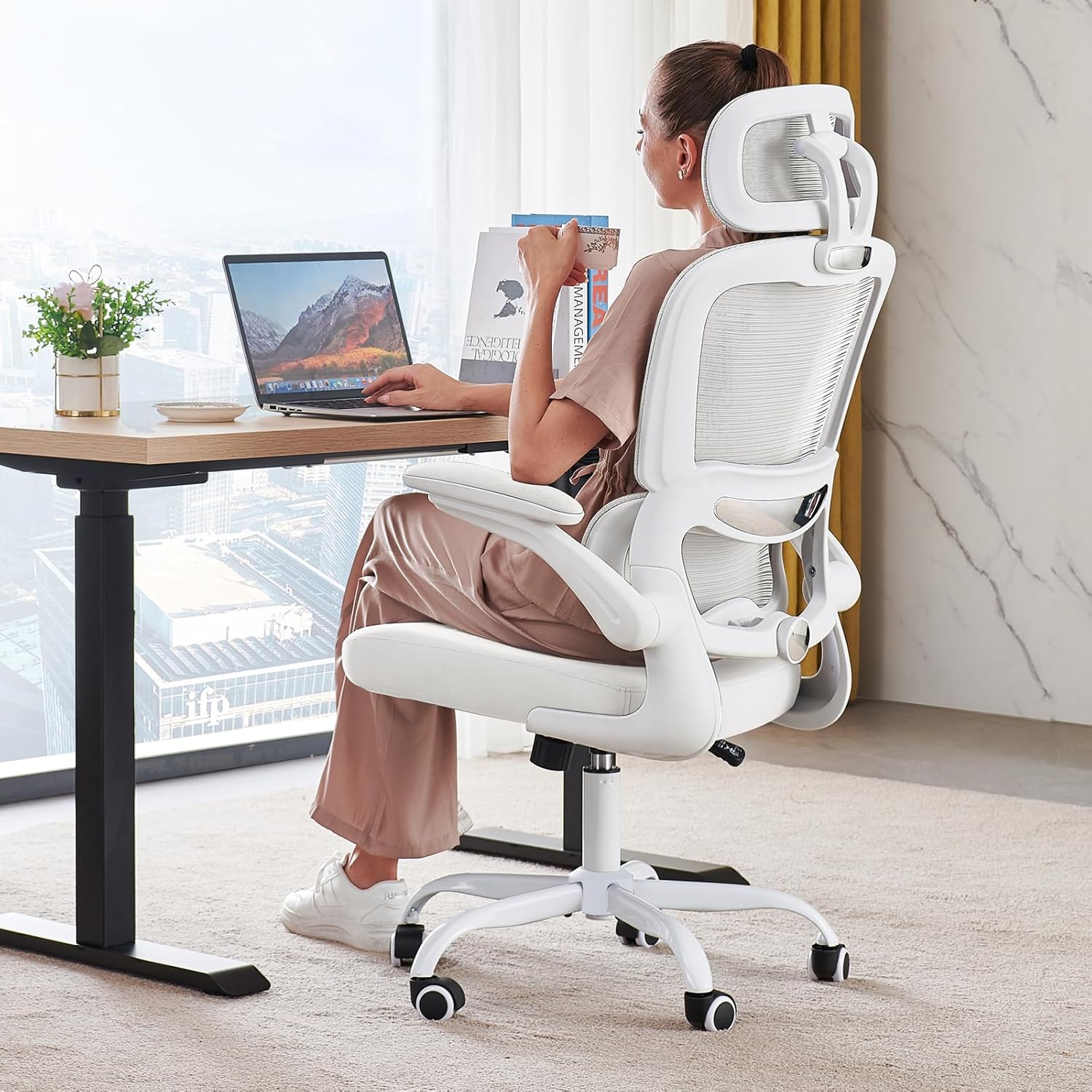 Office Chair Ergonomic Desk Chair, 330 lbs Home Mesh Desk Chair with Wheels, Comfortable Gaming Chair, High Back Office Chair wourant