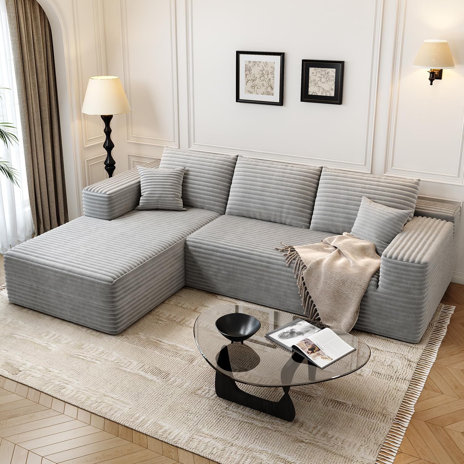 107.5" Cloud Modular Sectional Sofa Couch with L-Shape Chaise,Modern Minimalist Upholstered Couches wourant