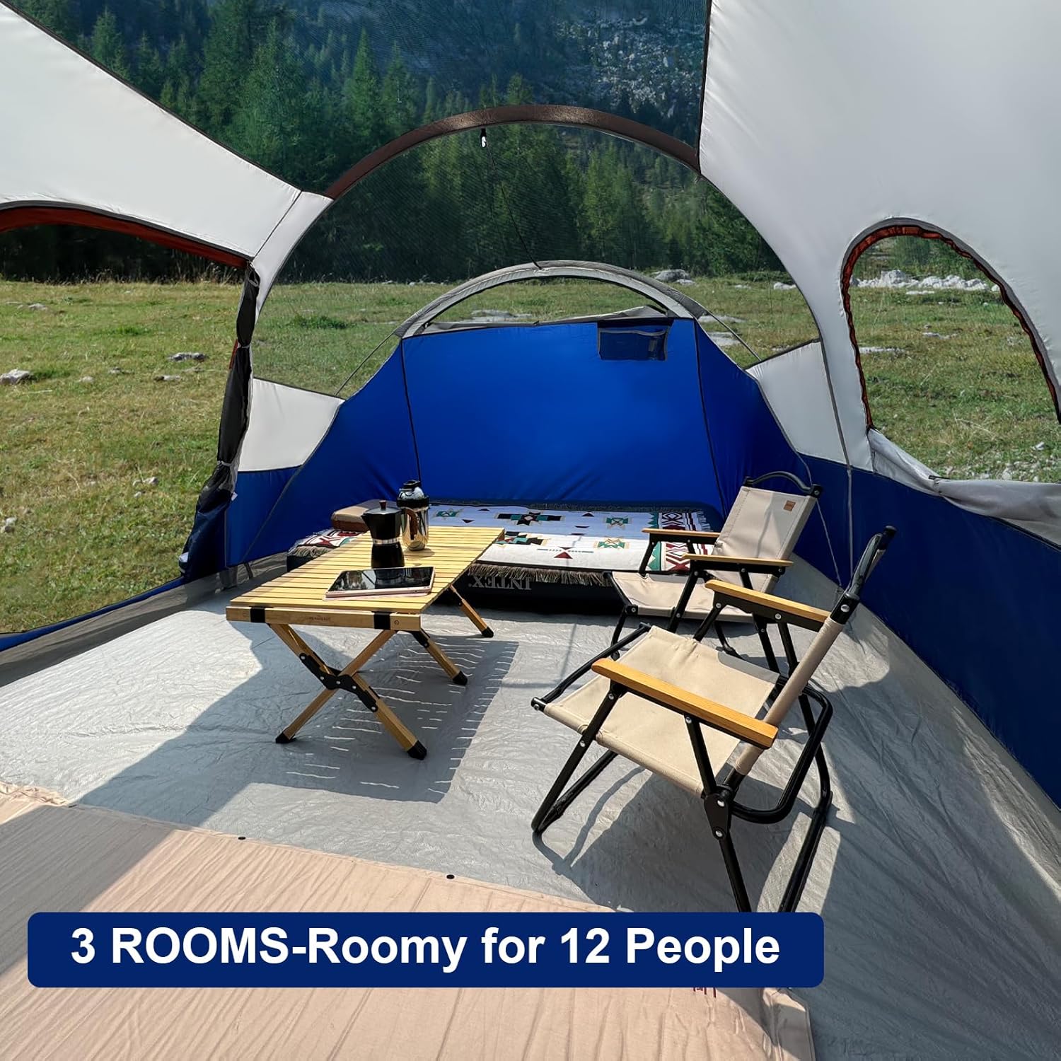 CAMPROS CP Tent 12-Person-Camping-Tents,3 Room Family Tents,Waterproof Windproof Family Tent with Top Rainfly,6 Large Mesh Windows,Double Layer,Easy Set Up, Portable with Carry Bag-20' x 9' x 72"(H) wourant