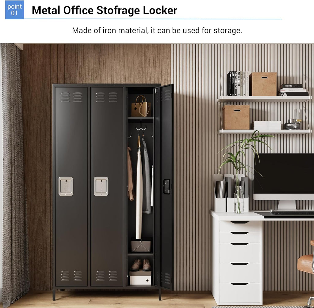 GAOMON Locker for Employees, 6 Doors Locker Cabinet with Hooks, Storage Locker for Home, Office, Gym, School, Assembly Required, Black wourant
