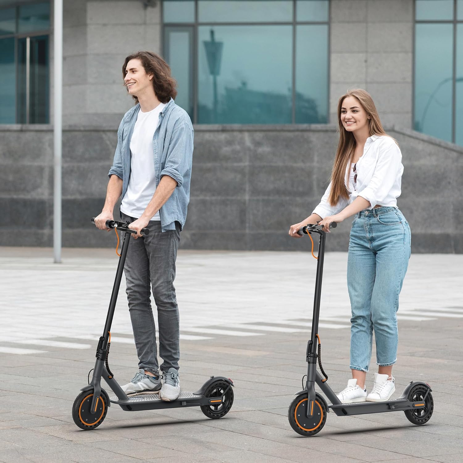 Electric Scooter, 350W/500W Powerful Motor, 8.5"/10" Solid Tires, 19/22Mph, 28/21/12 Miles Range,Dual Braking wourant