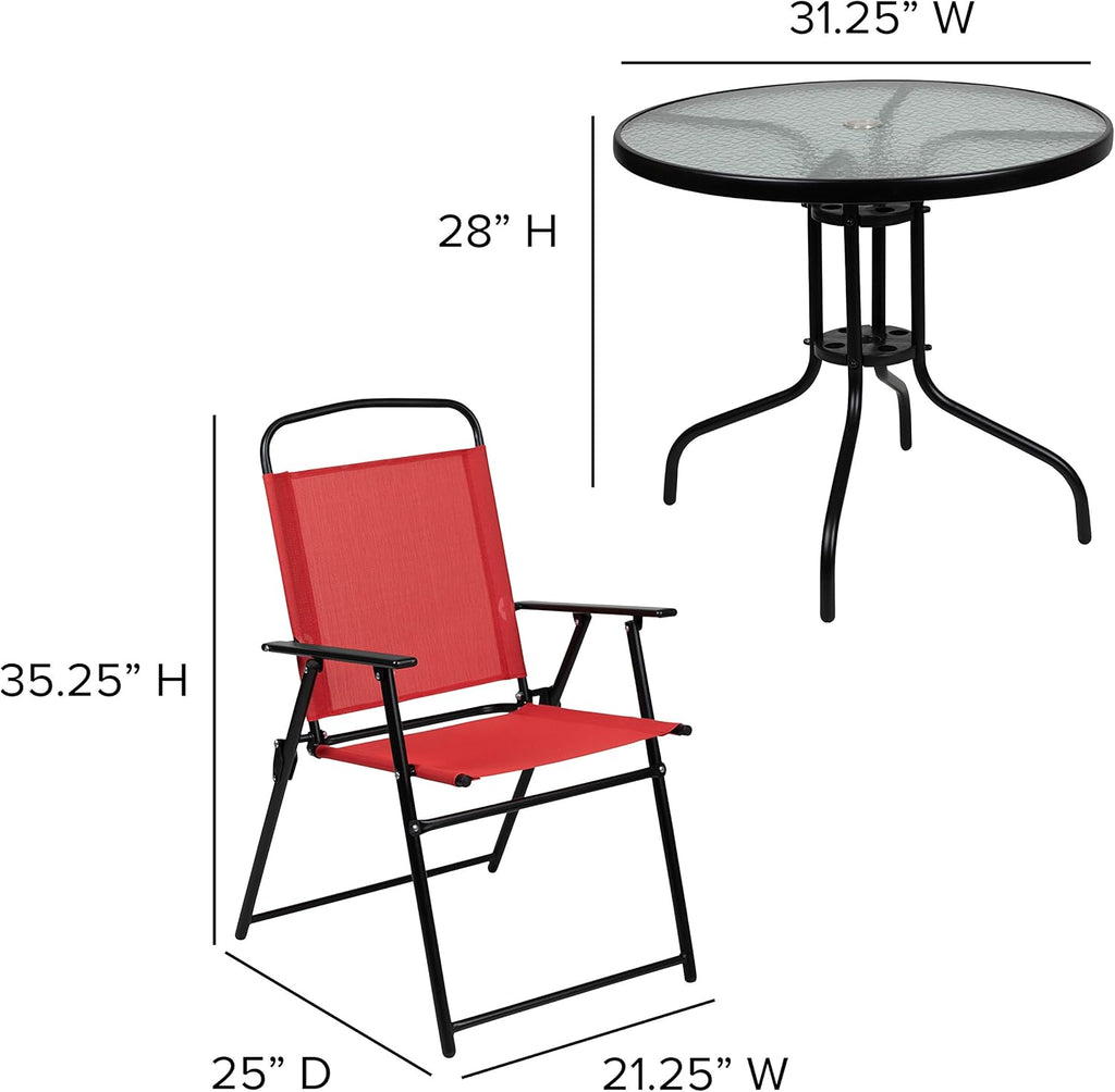 EMMA + OLIVER 6 Piece Brown Patio Garden Set with Umbrella Table and Set of 4 Folding Chairs wourant