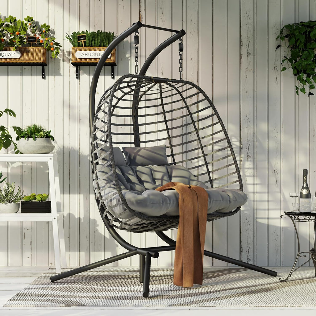 HWB Hanging Egg Chair Patio Wicker Hammock Egg Swing Chair with Cushion for Bedroom wourant