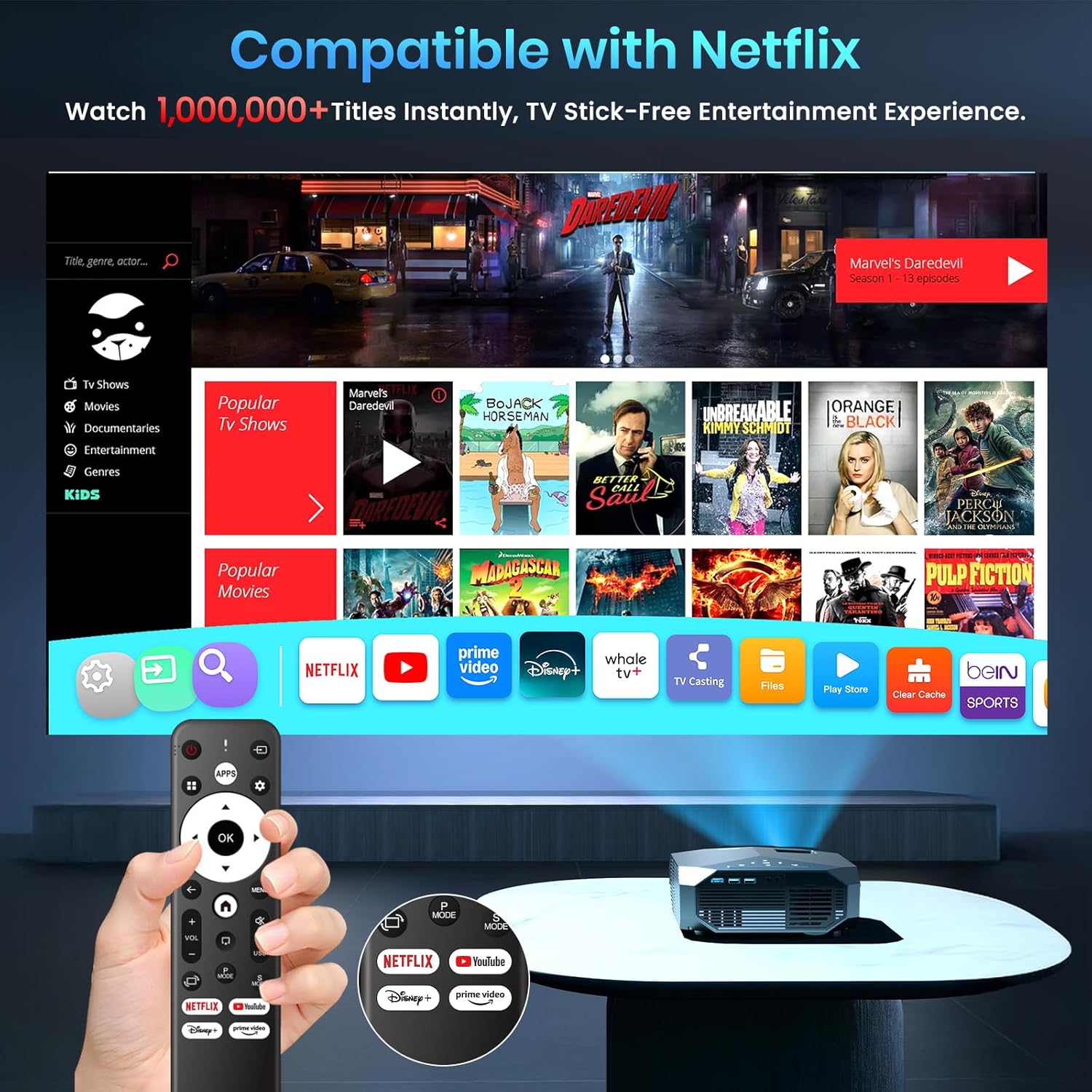 [Compatible with Netflix/High Brightness] Smart Projector with WiFi 6 and Bluetooth 5.3 wourant