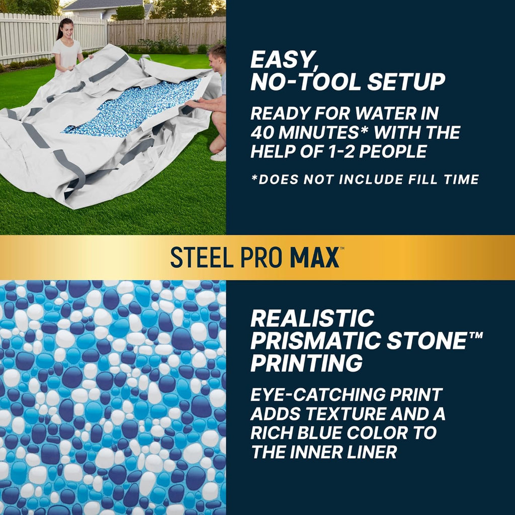 Steel Pro MAX 14 Foot x 48 Inch Round Metal Frame Above Ground Outdoor Swimming Pool Set with 1,000 Filter Pump, Ladder, and Cover, Gray wourant