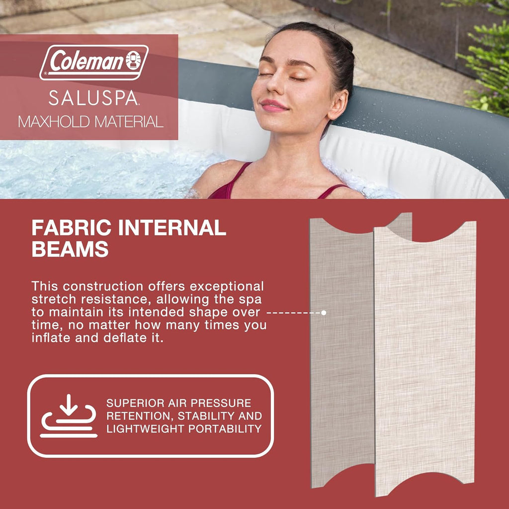 Coleman SaluSpa Atlantis AirJet 4 to 6 Person Inflatable Hot Tub Square Portable Outdoor Spa with 140 Soothing Jets with Cover, Blue wourant