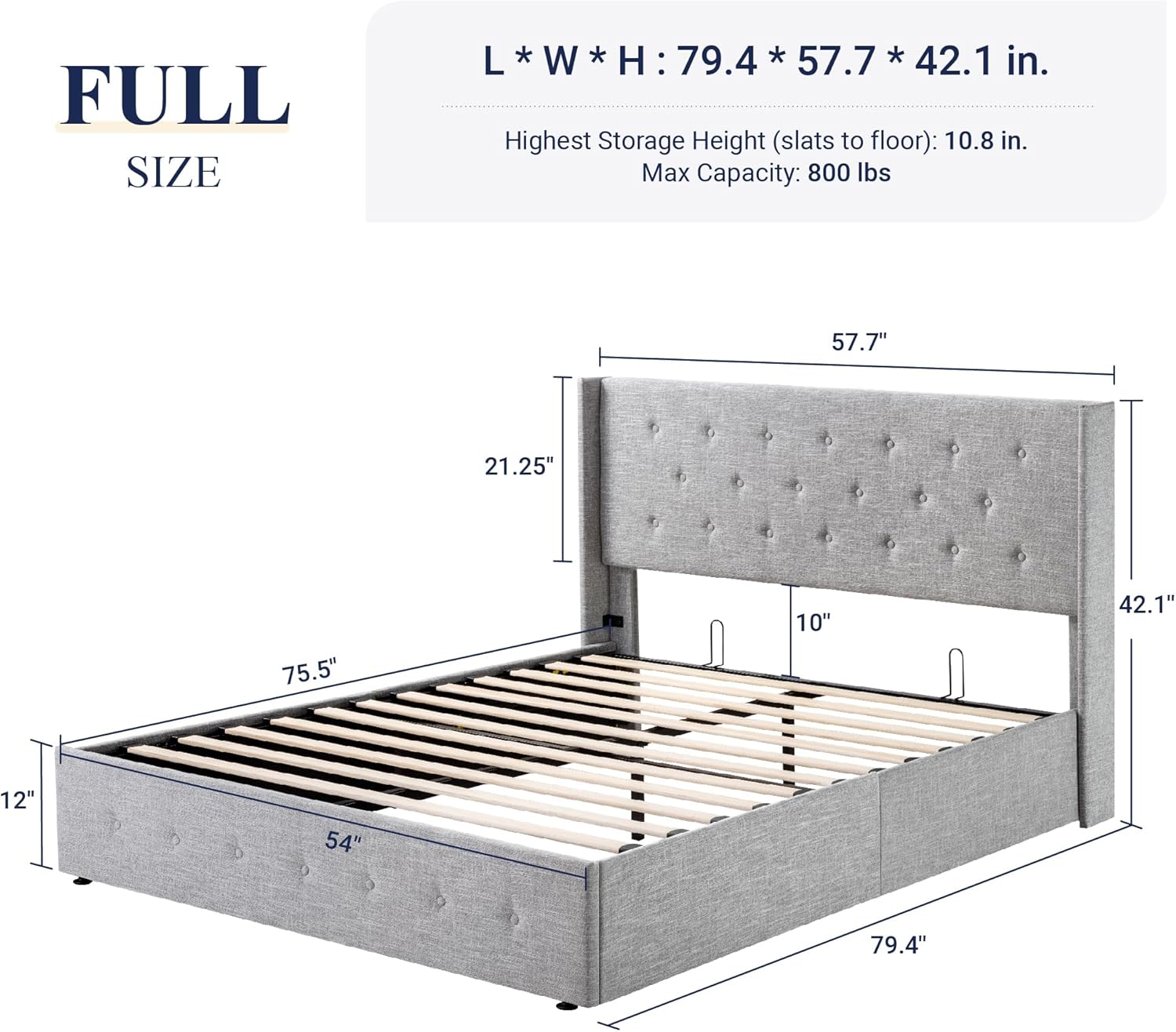 Allewie Queen Size Lift Up Storage Bed Modern Wingback Headboard Hydraulic Support wourant