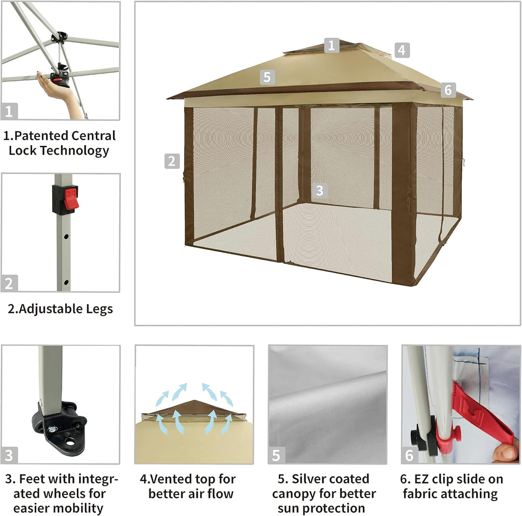 CROWN SHADES 13x13 Pop Up Gazebo, Canopy Tent, Gazebos on Clearance - Outdoor Gazebo for Backyard & Patio Furniture - Carpa Pop Up Tent with Wheeled STO-N-Go Cover Bag (White) wourant