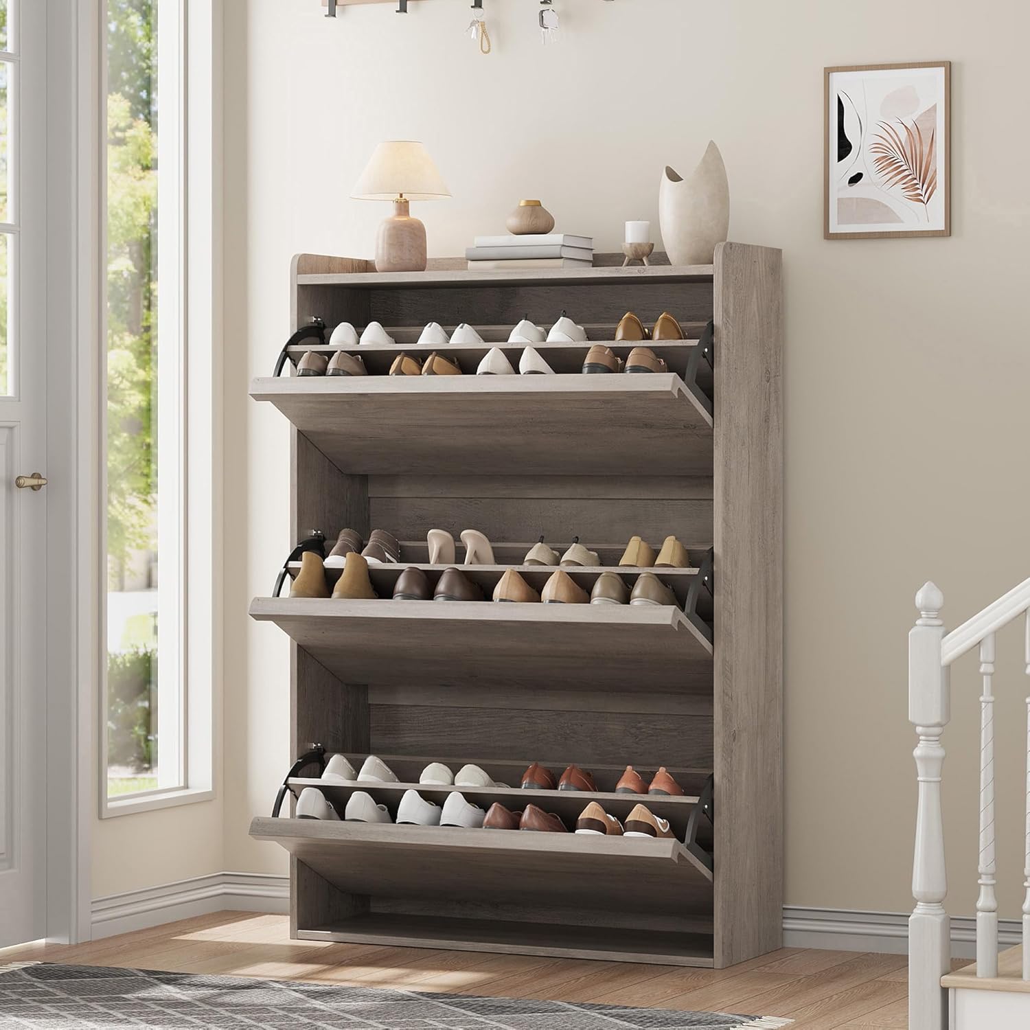 GarveeHome Shoe Cabinet with 3 Flip Drawers Wooden Shoe Organizer Cabinet Shoe Storage Hidden wourant