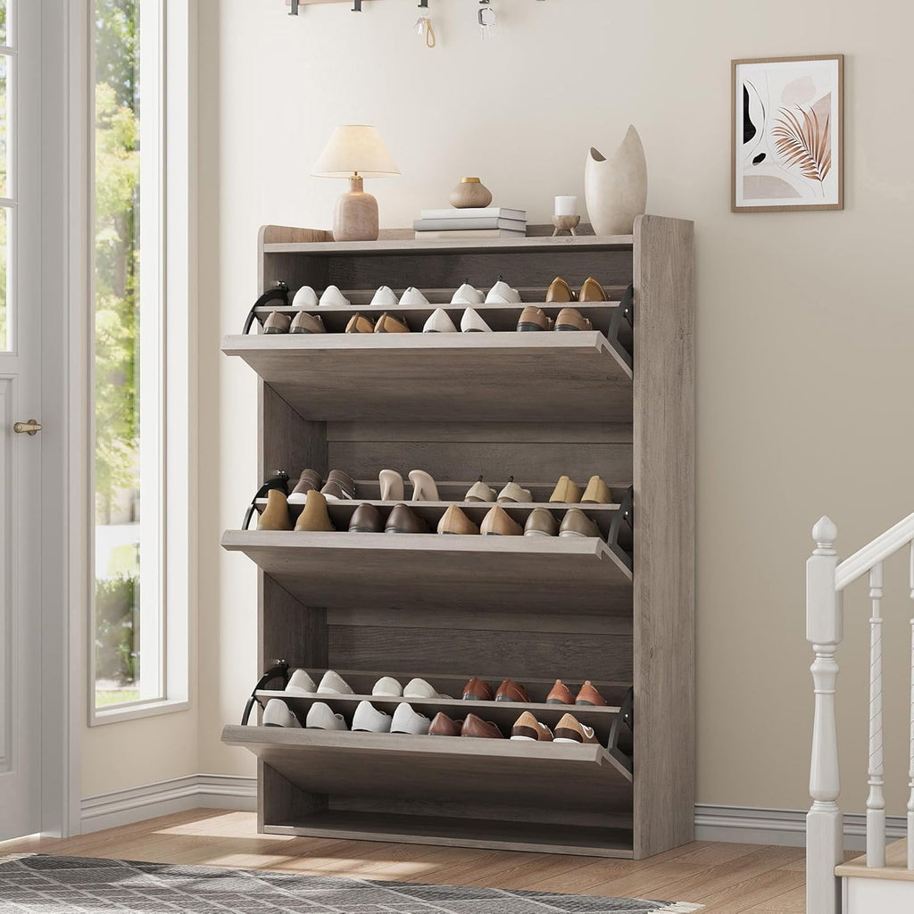 GarveeHome Shoe Cabinet with 3 Flip Top Drawers, Wooden Shoe Cabinet with Adjustable Shelves wourant