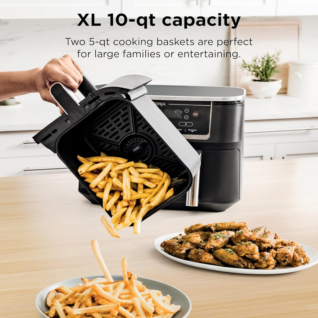 Ninja Foodi 10QT 6-in-1 DualZone Smart XL Air Fryer, 2 Independent 5QT Baskets, Smart Cook Thermometer, Match Cook, Smart Finish, Air Fry, Roast, Bake, Dehydrate, Reheat, Grey, DZ550 wourant