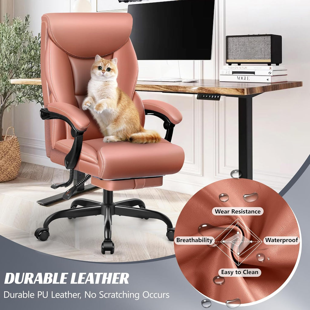 Office Chair Large High-Foot Computer Desk Chair, Breathable Leather Chair Lumbar Support Rotating Computer Chair wourant