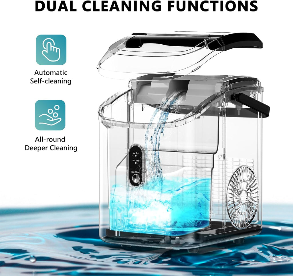 EUHOMY Nugget Ice Maker Countertop with Handle, Ready in 6 Mins, 34lbs Per Day, Removable Top Cover, Auto-Cleaning, Portable Sonic Ice Maker with Basket and Scoop, for Home/Party/RV/Camping (Black) wourant